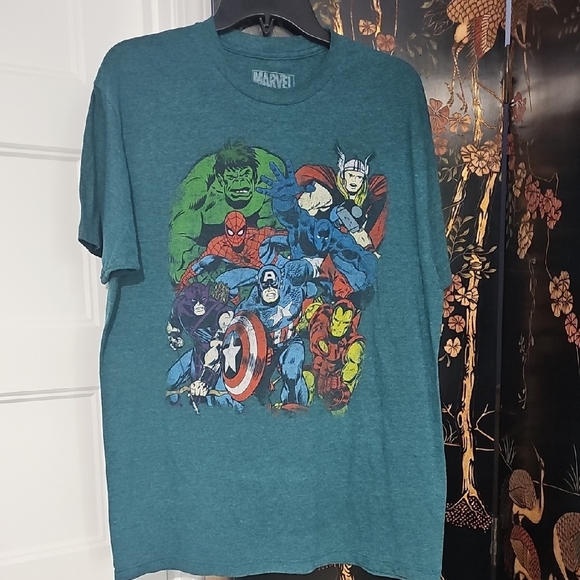 Marvel Teal T-Shirt with Superhero Print - Picture 1 of 1